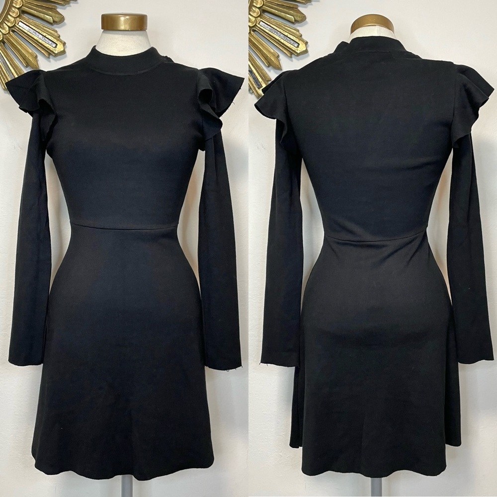 J.O.A. Wool Blend Ruffle Long Sleeve Mini Dress